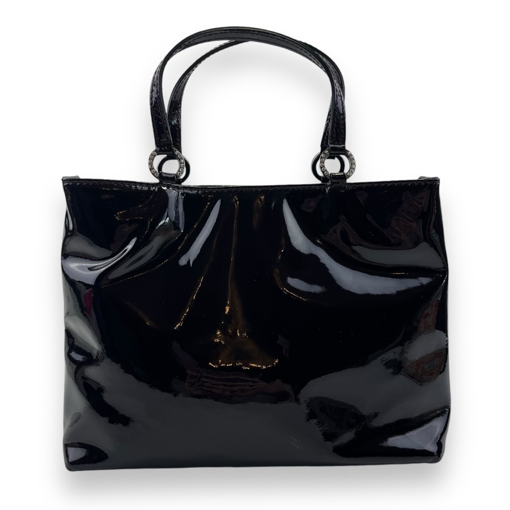 Donald Pliner Black Purple Patent Leather Silver Rhinestone Handbag Mini Purse